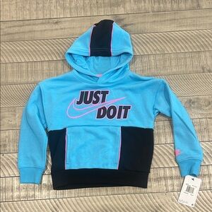 Nike Kids Blue and Black Hoodie with Pink Details